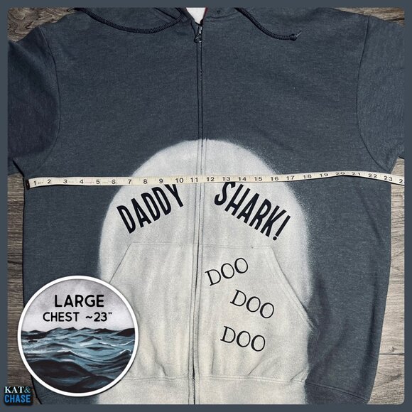 Grey Red Daddy Shark Zip Up Hoodie Mens Large Custom OOAK Father Family Costume - Picture 11 of 12